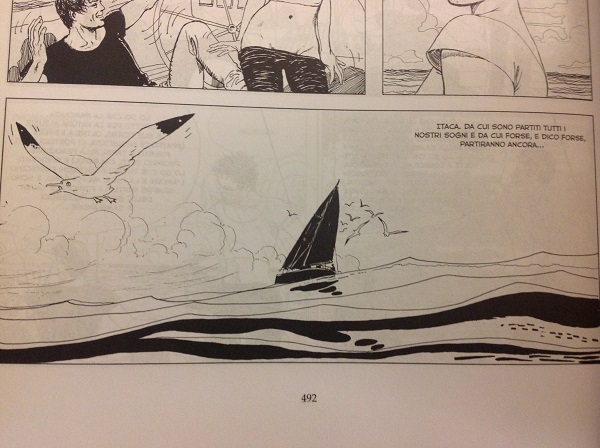 Nell'ultima vignetta dell'Odissea assistiamo al dolce paesaggio marino, ad una barca a vela, ad una frase melanconica e ottimista e ad un gabbiano: le linee essenziali e l'ambiente ricordano non poco alcune vignette della celebre \\\"Una ballata del mare salato\\\" di Hugo Pratt, e anche \\\"Per colpa di un gabbiano...\\\", racconto sempre di Pratt con Corto Maltese. Pensiamo sia una citazione niente affatto casuale...