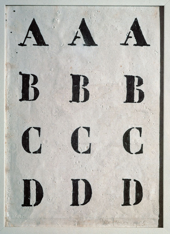 MANZONI ID 49. Alfabeto inchiostro e caolino su tela 1958