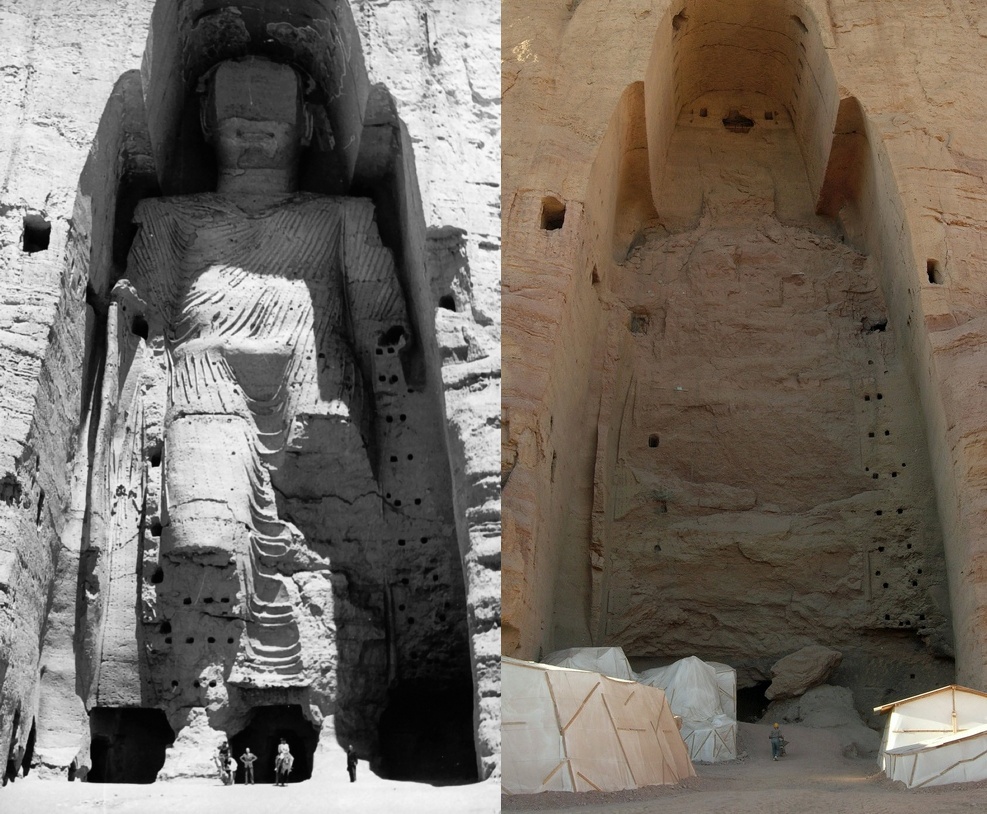 I Buddha di Bamiyan erano due enormi statue del Buddha scolpite da una setta buddista nelle pareti di roccia della valle di Bamiyan, in Afghanistan.