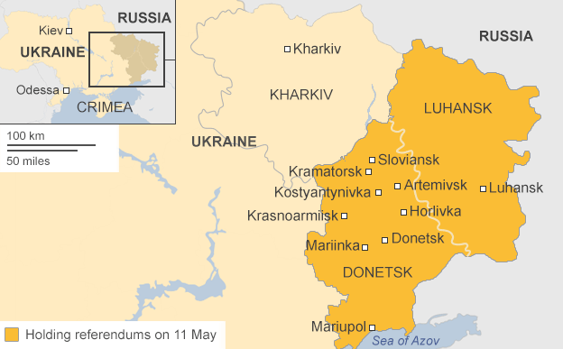 I cittadini ucraini delle regioni di Donetsk e Luhansk, come mostra la cartina, hanno approvato a stragrande maggioranza l'indipendenza da Kiev. A Donetsk l'affluenza è stata del 70% e l'89,07% dei votanti ha scelto l'autonomia a fronte di un 10,19% di contrari. A Luhansk, invece, addirittura il 95,98% dei votanti avrebbe scelto l'indipendenza. Sia il governo centrale di Kiev che i governi stranieri hanno parlato di «farsa elettorale» ma resta il fatto che l'Ucraina, dopo la Crimea, perde altri due pezzi importanti di paese a est, che ora potrebbero chiedere l'annessione alla Russia.