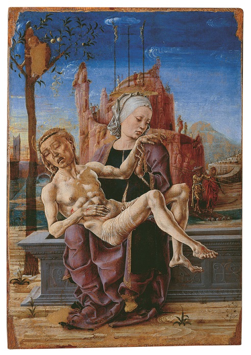 Cosmè Tura  (Ferrara, 1433 ca. - 1495)
Cristo in pietà sorretto dalla Vergine
1460 ca.
tavola 
Venezia, Museo Correr 