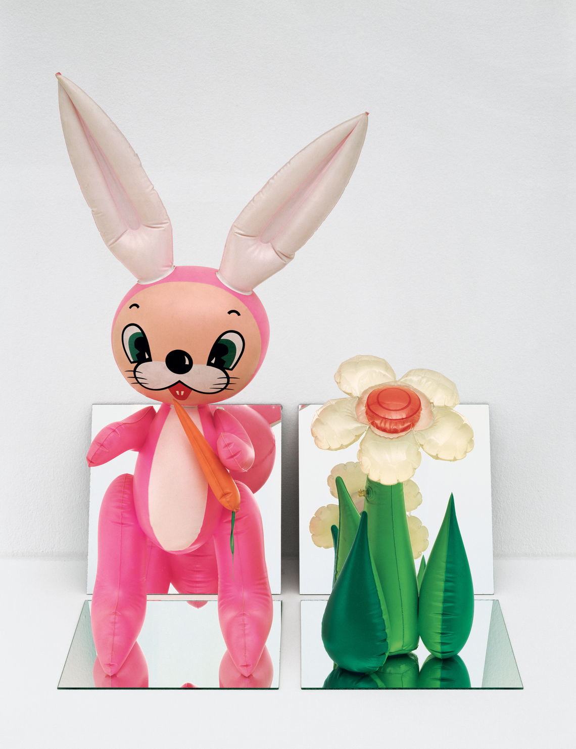 Jeff Koons, Inflatable Flower and Bunny (Tall White, Pink Bunny), 1979. Vinyl and mirrors; 32 × 25 × 19 in. (81.3 × 63.5 × 48.3 cm). The Broad Art Foundation, Santa Monica. © Jeff Koons