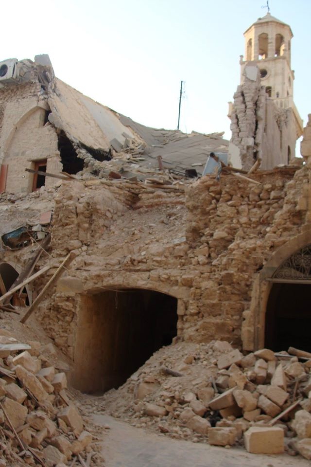 Quello che resta della chiesa armena apostolica dei Quaranta Martiri, la più antica (XI secolo) e rinomata di Aleppo. È stata distrutta dai ribelli. (Foto di Rodolfo Casadei per Tempi)