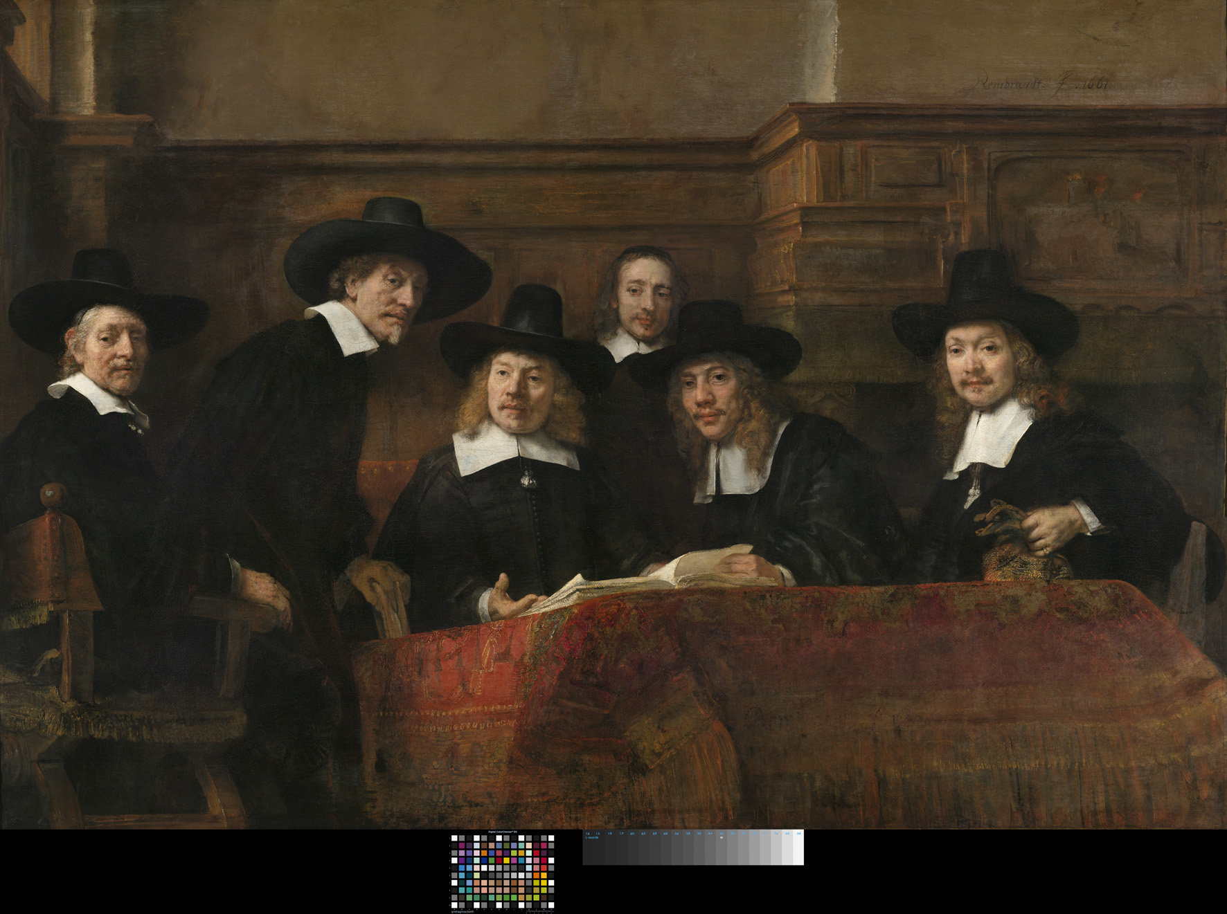 X7909
Rembrandt
The Sampling Officials of the Amsterdam Drapers’ Guild, known as ‘The Syndics’, about 1662
Oil on canvas
191.5 x 279 cm
Rijksmuseum, on loan from the City of Amsterdam
© Rijksmuseum, Amsterdam (SK-C-6)
