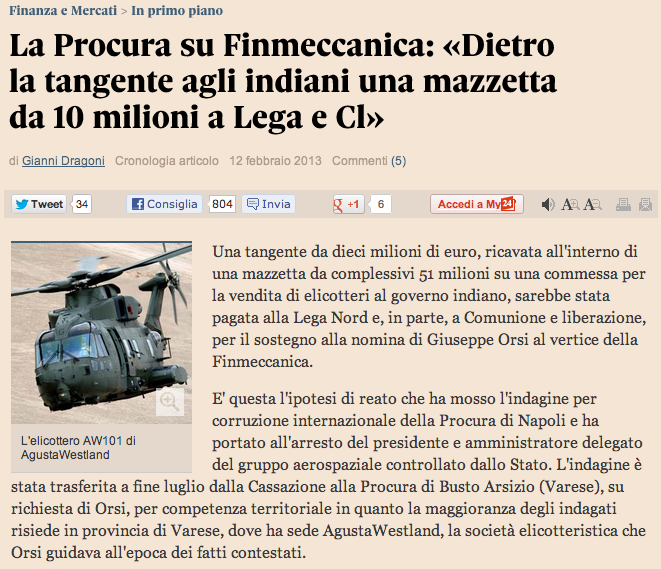 Finmeccanica, tangenti. Tirano ancora in ballo Cl, che ha già smentito
