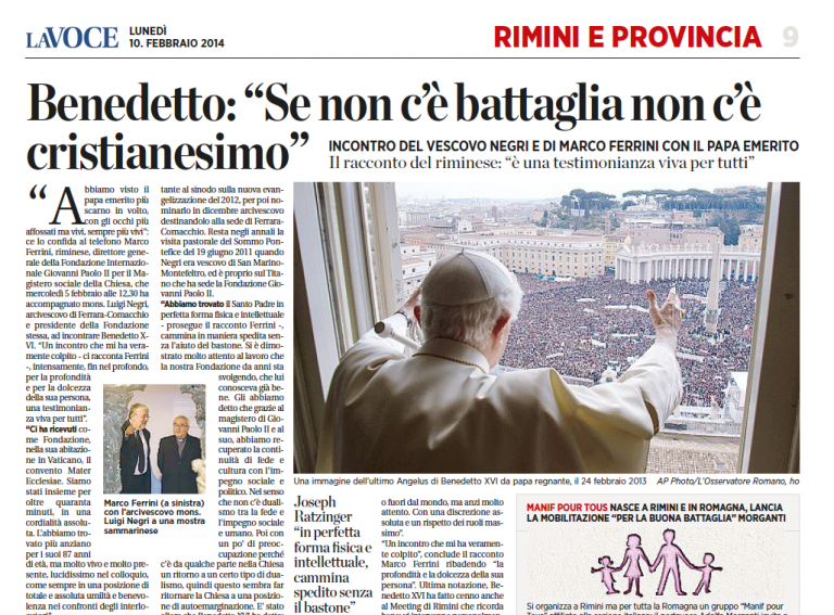 Benedetto XVI: «Se non c’è battaglia non c’è cristianesimo»