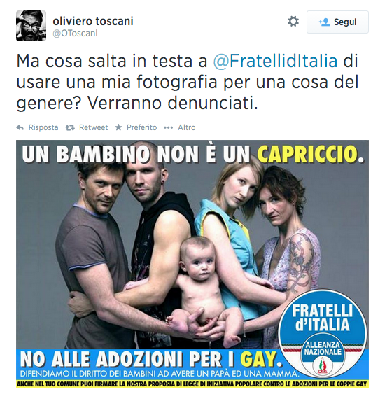 Se la stessa foto di Toscani è pro gay e anti gay, cosa accadrà quando ci sarà il reato di omofobia?