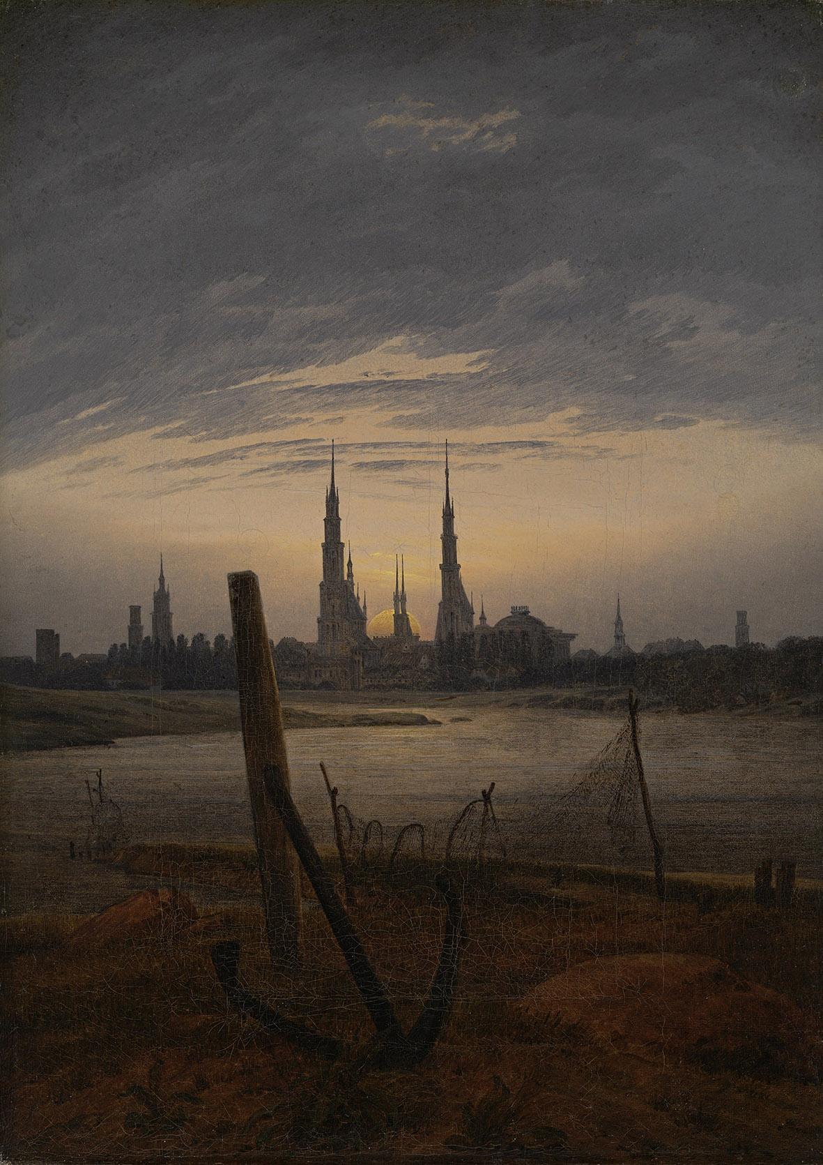 Caspar David Friedrich, Città al chiaro di luna, 1817 olio su tela, cm 45,8 x 33 Winterthur, Museum Oskar Reinhart am Stadtgarten