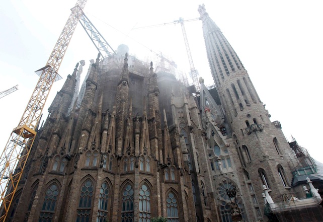 Smoke rises fromthe Basilica of the Sagrada Familia in Barcelona