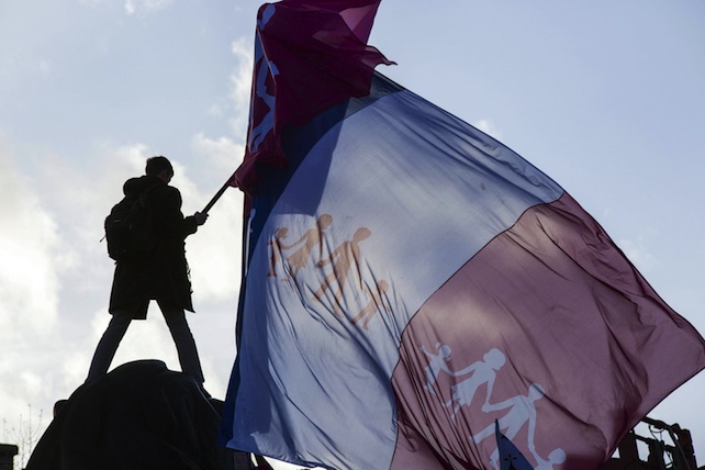 Demonstrators protest in Paris against the French government