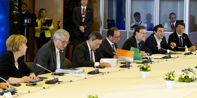 merkel-juncker-draghi-hollande-rajoy-tsipras-renzi-ansa-ap