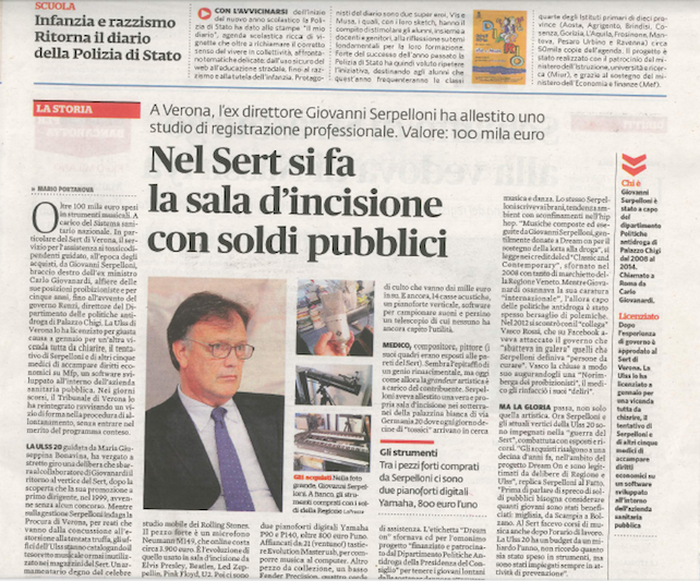 Nel Sert si fa la sala d’incisione con soldi pubblici? «Sono assurdità del Fatto quotidiano»