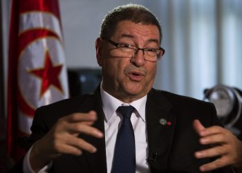 Tunisian Prime Minister Habib Essid speaks with The Associated Press during an interview ahead of a two-day conference in Madrid on combating the type of terrorism targeting foreign tourists that has hit his country twice over the last year, Spain, Tuesday, Oct. 27, 2015. (AP Photo/Emilio Morenatti)