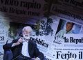 Il fondatore di Repubblica Eugenio Scalfari durante la celebrazione dei 40 anni di Repubblica all'auditorium Parco della Musica,  Roma, 14 gennaio 2016. ANSA/ANGELO CARCONI - CLAUDIO PERI