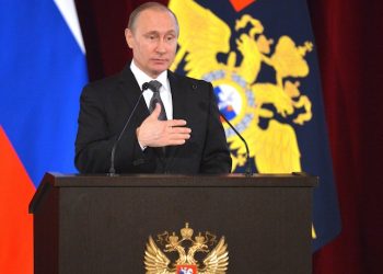 Russia President Vladimir Putin addresses senior officers of the Interior Ministry in Moscow, Russia, on Tuesday, March 15, 2016. (Alexei Druzhinin/Sputnik, Kremlin Pool Photo via AP)