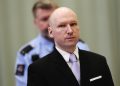 Anders Behring Breivik stands on the fourth and last day in court in Skien, Norway on Friday, March 18, 2016. Breivik, the right-wing extremist who killed 77 people in bomb and gun attacks in 2011 has arrived in court for his human rights case against the Norwegian government. (Lise Aserud, NTB scanpix via AP)  NORWAY OUT