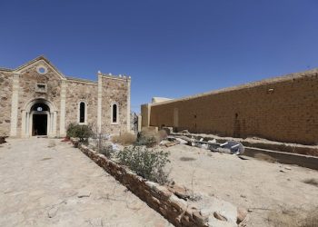 A general view shows damages at Mar Elian monastery in Qaryatain, near the central city of Homs, Syria on Monday, April 4, 2016. Qaryatain used to be home to a sizable Christian population and lies midway between Palmyra and the capital, Damascus. Activists said last summer that Qaryatain had a mixed population of around 40,000 Sunni Muslims and Christians, as well as thousands of internally displaced people who had fled from the nearby city of Homs. Many of the Christians fled the town after it came under attack by IS.(AP Photo)