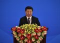 China's President Xi Jinping delivers a speech at the opening ceremony of the fifth regular foreign ministers' meeting of the Conference on Interaction and Confidence Building Measures in Asia (CICA)  at the Diaoyutai State Guesthouse in Beijing Apr28, 2016.(KYODO NEWS/IORI SAGISAWA-POOL)