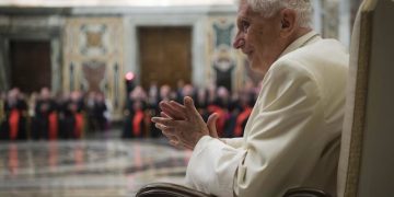 Un momento delle celebrazioni per il sessantacinquesimo anniversario del sacerdozio del Papa emerito Benedetto XVI, Citt‡ del Vaticano, 28 Giugno 2016. ANSA/ US/ OSSERVATORE ROMANO