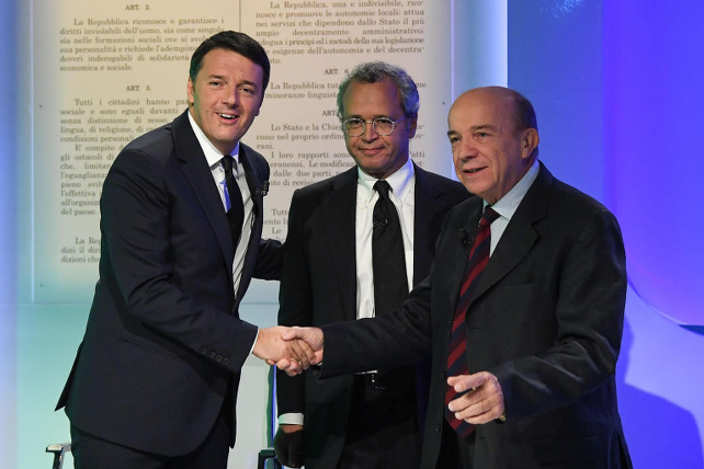 renzi-zagrebelsky-mentana-riforma-costituzione-referendum-ansa