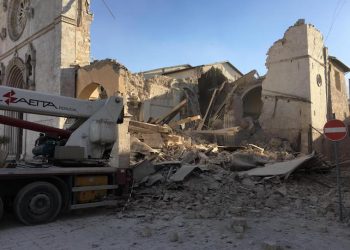 The Basilica of St. Benedict in Norcia destroyed due to strong earthquake in central Italy, 30 October 2016.
ANSA/FACEBOOK THE MONKS OF NORCIA
+++EDITORIAL USE ONLY - NO SALES+++