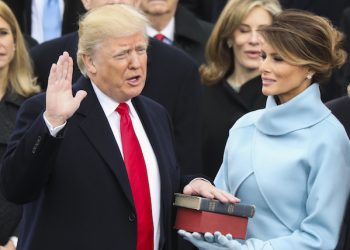 Donald Trump is sworn in as the 45th president of the United States as Melania Trump looks on during the 58th Presidential Inauguration at the U.S. Capitol in Washington, Friday, Jan. 20, 2017. (AP Photo/Andrew Harnik)