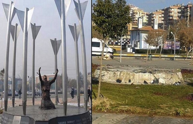 I turchi distruggono o rimuovono statue curde e assire