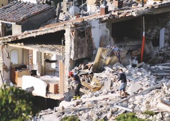 The rubble in Pescara del Tronto, near Arquata del Tronto, Ascoli Piceno, in Marche Region, 24 August 2016. A 6.1 earthquake struck just after 3:30 a.m.. The quake was felt across a broad section of central Italy, including the capital Rome where people in homes in the historic center felt a long swaying followed by aftershocks. ANSA/ CRISTIANO CHIODI