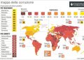 L'infografica realizzata da Centimetri della mappa della corruzione nel mondo secondo il rapporto annuale di Transparency International. Roma, 27 gennaio 2016. ANSA/ CENTIMETRI