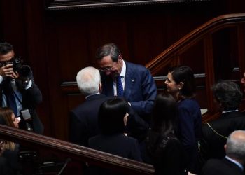 Gianfranco Fini greets Italian President Sergio Mattarella during a joint session of deputies, senators and European MPs at the Italian Lower House as part of the 60th anniversary of the signing of the Treaty of Rome celebrations, in Rome, Italy, 22 March 2017. The Treaty of Rome was signed on 25 March 1957 at Campidoglio Palace in Rome by Belgium, France, Italy, Luxembourg, the Netherlands and West Germany to form the European Economic Community (ECC). ANSA/ ETTORE FERRARI