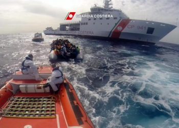 A frame grab from a video provided by the Italian 'Guardia Costiera' coast guard on 08 November 2016 shows shipwrecked migrants boarding the Guardia Costiera 'Diciotti CP941' patrol vessel at a unspecified position in the central Mediterranean Sea on 08 November 2016. A total of  120 people  reportedly were rescued 05 November 2016.
ANSA//GUARDIA COSTIERA / HANDOUT BEST QUALITY AVAILABLE HANDOUT EDITORIAL USE ONLY/NO SALES
