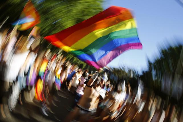 epa06060415 People participate in the rally to celebrate the 2017 World Pride in Madrid, Spain, 01 July 2017. Madrid hosts one of the most important worldwide events for the Lesbian, Gay, Bisexual, Transgender (LGBT) community from 23 June to 02 July.  EPA/J.P. Gandul