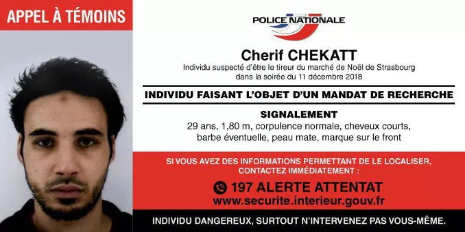 L'attentatore di Strasburgo Cherif Chekatt, foto segnaletica