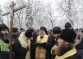 epa07242231 Ukrainian believers of the Ukrainian Orthodox Church of the Moscow Patriarchate pray in front of the parliament building in Kiev, Ukraine, 20 December 2018. Believers protest against changing of name their church. Ukrainian Parliament voted on 20 December the draft law according to which the Ukrainian Orthodox Church of the Moscow Patriarchate should change the name and indicate its affiliation with Russia. Bishop of the Ukrainian Orthodox Church of the Kyiv Patriarchate, Metropolitan of Pereiaslav and Bila Tserkva Epifaniy (Serhiy Dumenko) has been elected head of the local Orthodox Church in Ukraine at the unification council of the Ukrainian Orthodox churches on 15 December 2018. The Holy Synod announced its decision that the Ecumenical Patriarchate would proceed to grant autocephaly to the Church of Ukraine on 11 October 2018.  EPA/STEPAN FRANKO