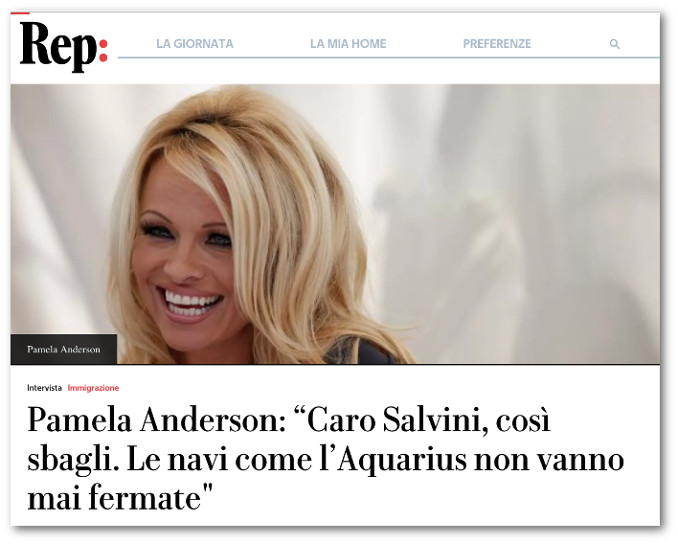 L'intervista a Pamela Anderson sul sito di Repubblica