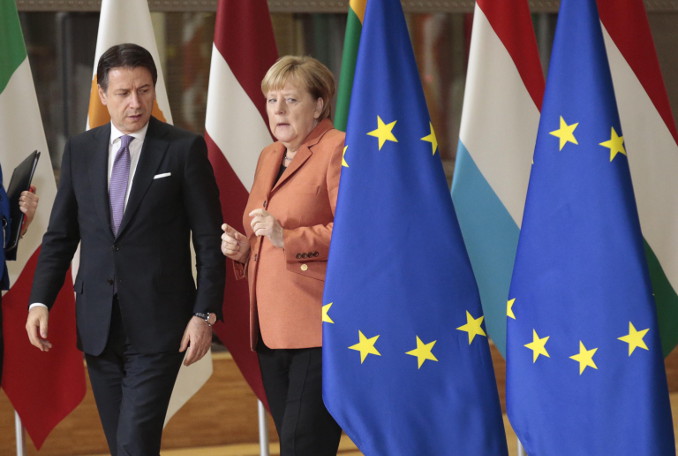 Giuseppe Conte e Angela Merkel