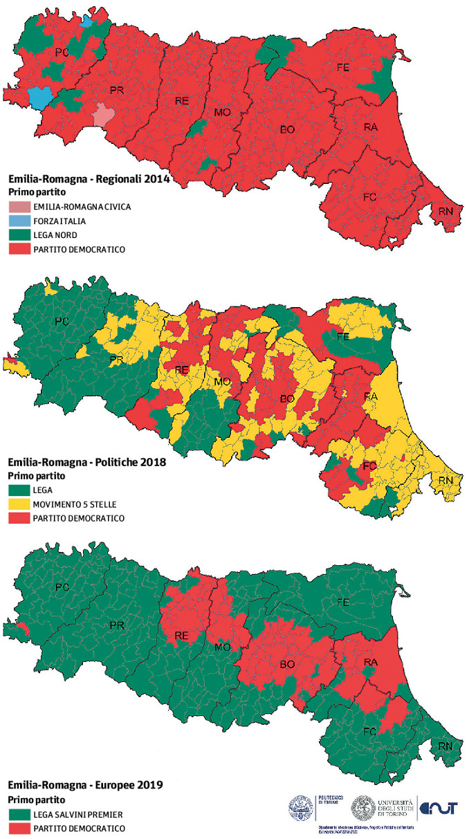 Serie storica dei risultati delle ultime elezioni in Emilia-Romagna