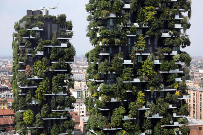 Veduta del Bosco verticale, grattacieli alberati progettati da Stefano Boeri a Milano