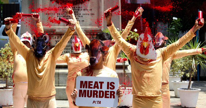 Manifestazione per il veganesimo contro la carne