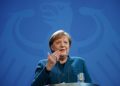 Angela Merkel in conferenza stampa durante l'emergenza coronavirus
