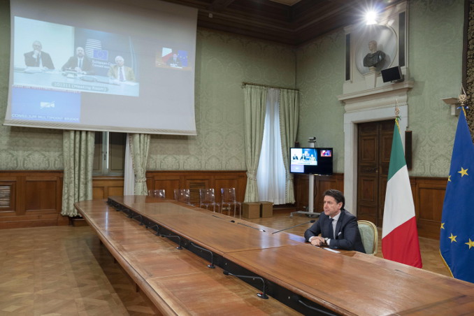 Video conferenza di Giuseppe Conte con i leader Ue sul coronavirus