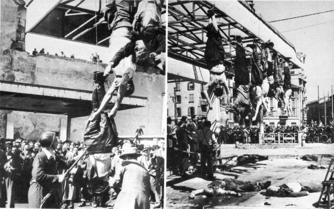 L'impiccagione di Benito Mussolini e Claretta Petacci in piazzale Loreto a Milano, 25 aprile 1945