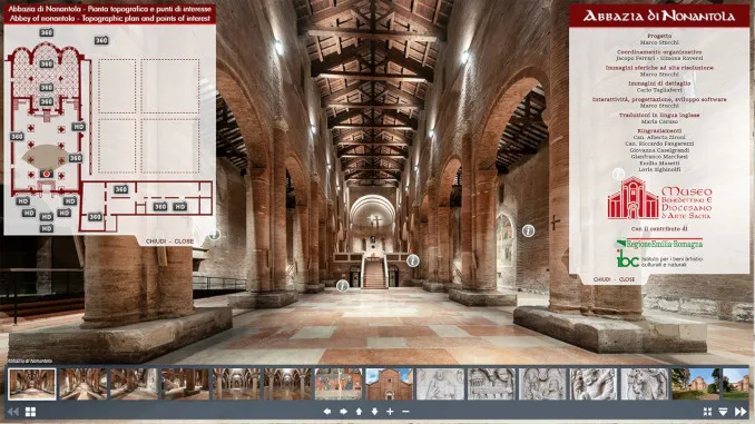 Schermata del tour virtuale nell'Abbazia di Nonantola