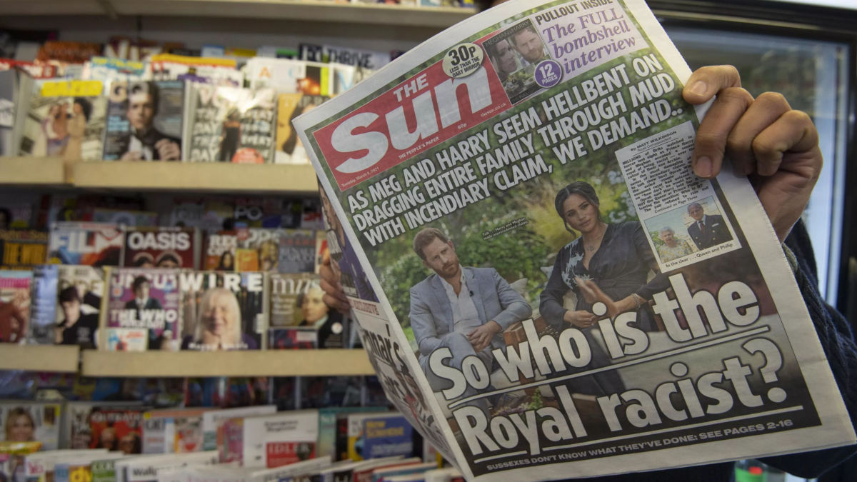 Prima pagina del Sun con intervista di Oprah a Harry e Meghan