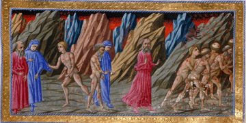 Dante Alighieri e Brunetto Latini in una miniatura medievale