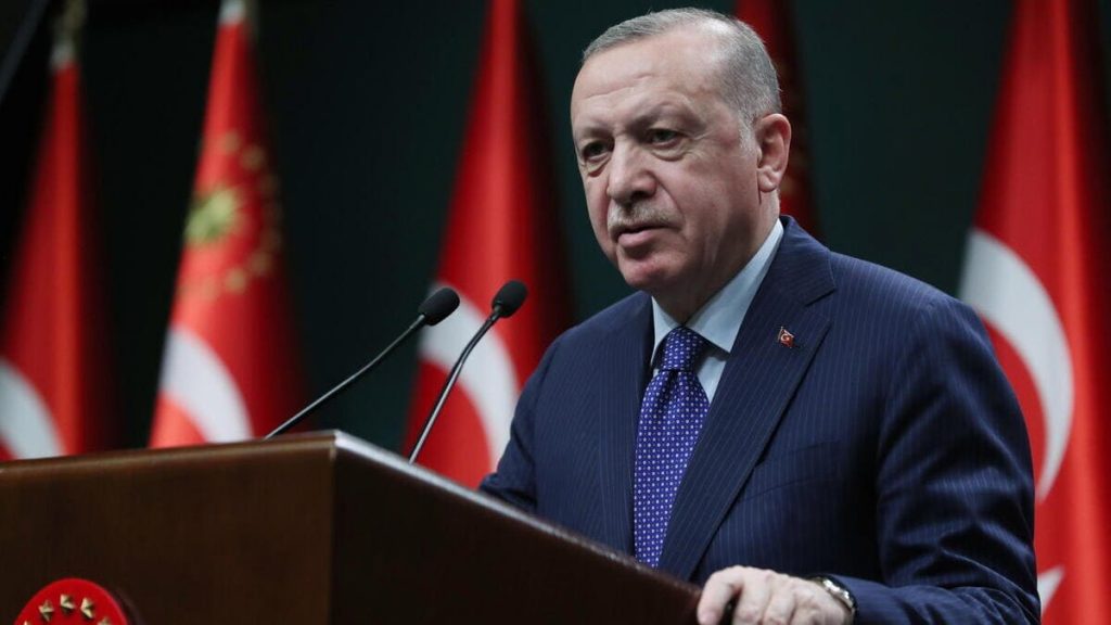 Il presidente Recep Tayyip Erdogan parla ai media in Turchia