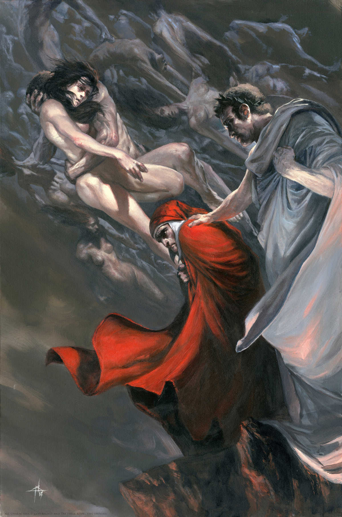 L'incontro fra Dante Alighieri e Paolo e Francesca all'Inferno nella Divina Commedia illustrato da Gabriele Dell'Otto