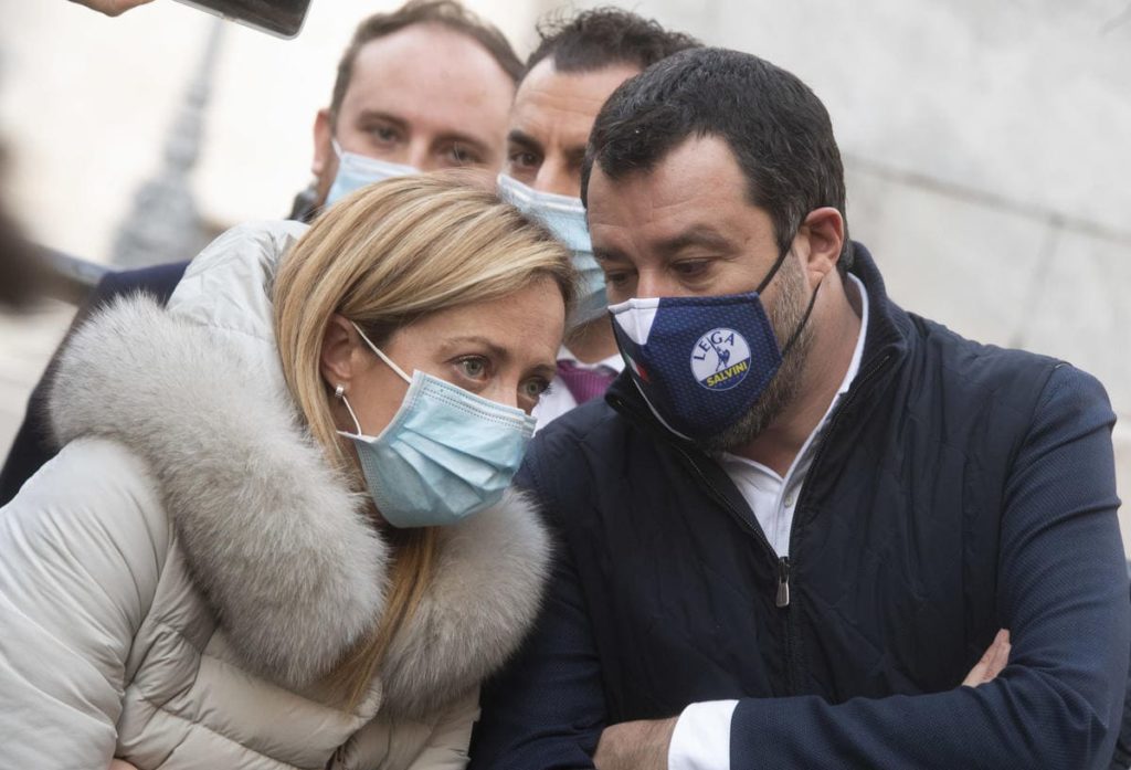 Giorgia Meloni, leader di FdI, con Matteo Salvini, leader della Lega
