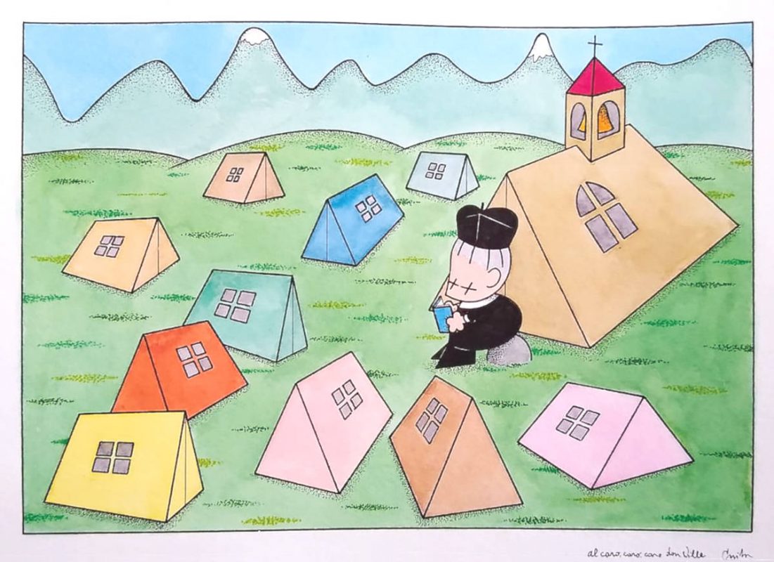 Don Antonio Villa in una vignetta di Guido Clericetti