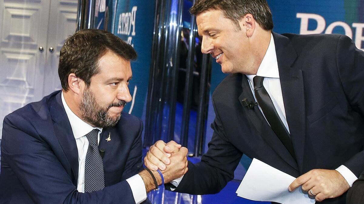 Matteo Salvini e Matteo Renzi, prove di alleanza in vista della corsa al Quirinale (foto Ansa)